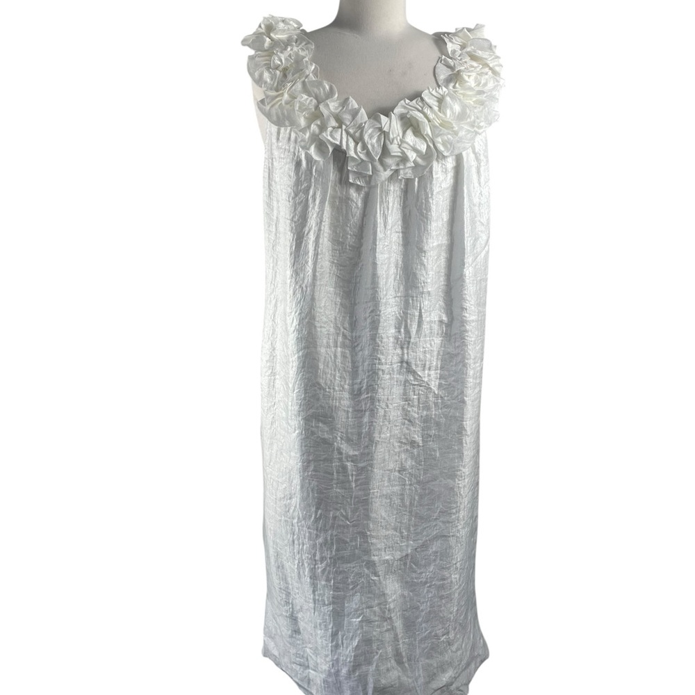 London Style Nights ‎ White Ruffled V-Neck Chemise Dress, Size 14W